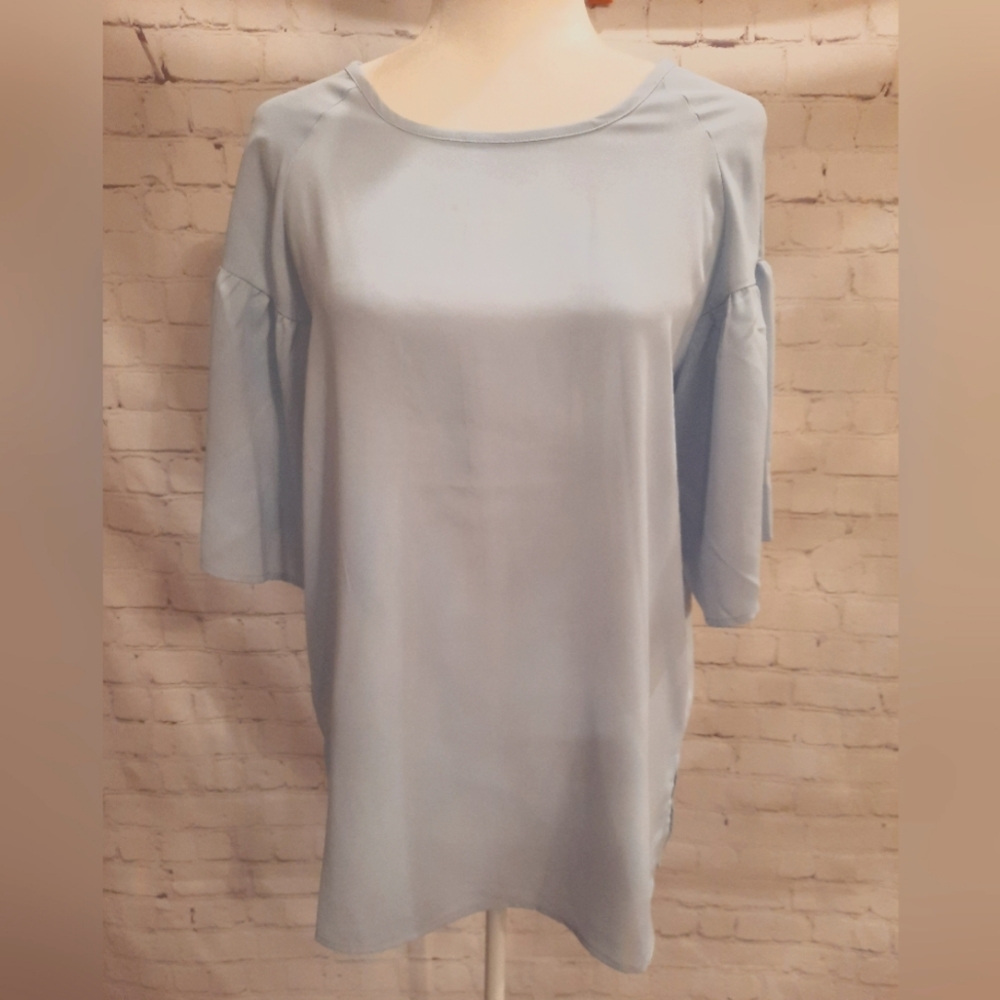 Arianna Raglan Ruffle Sleeve Blouse - Beautiful Powder Blue - Woman's Size Small